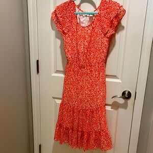 J. Crew Red Floral Fully Lined Midi Dress